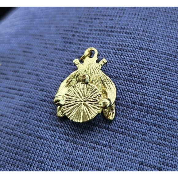 Vintage Gold Tone Bumblebee LadyBug Insect Iridescent Rhinestones Pendant Charm - Picture 3 of 4